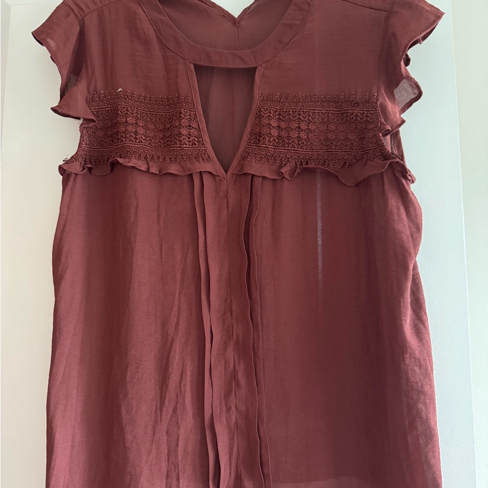 Maurices Burgundy Flutter Sleeve Ruffled Blouse Size XL